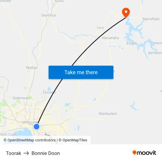 Toorak to Bonnie Doon map