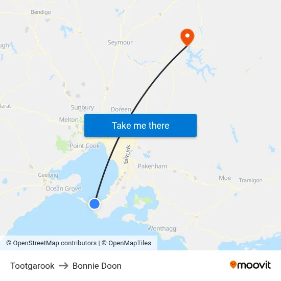 Tootgarook to Bonnie Doon map