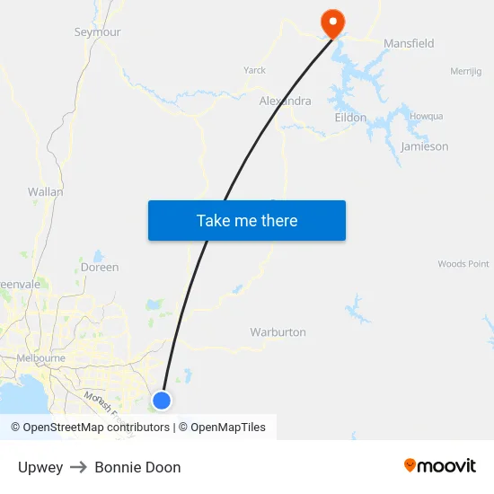 Upwey to Bonnie Doon map