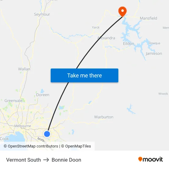 Vermont South to Bonnie Doon map