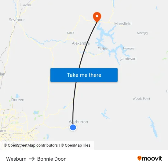 Wesburn to Bonnie Doon map