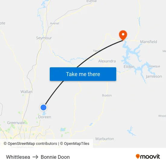 Whittlesea to Bonnie Doon map
