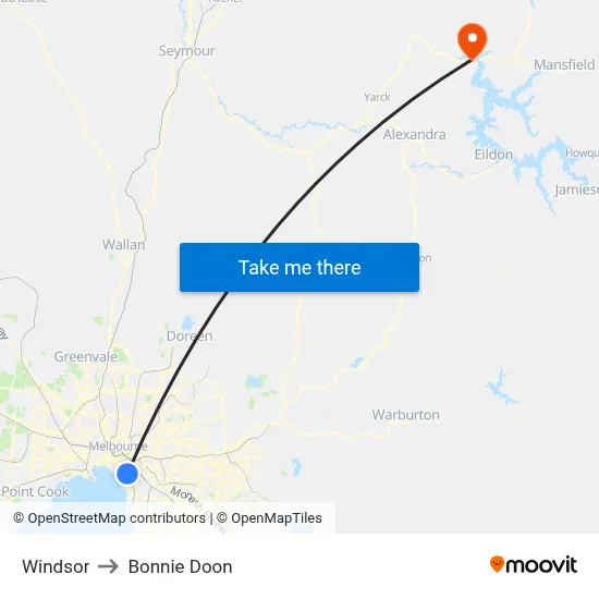 Windsor to Bonnie Doon map