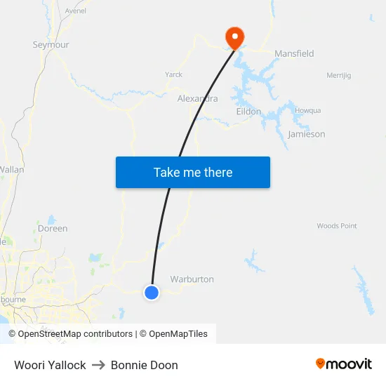 Woori Yallock to Bonnie Doon map