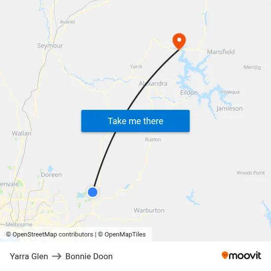 Yarra Glen to Bonnie Doon map