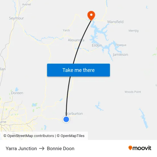Yarra Junction to Bonnie Doon map