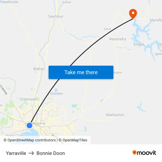Yarraville to Bonnie Doon map