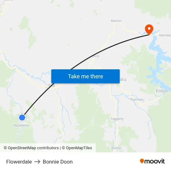 Flowerdale to Bonnie Doon map