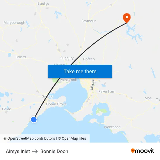Aireys Inlet to Bonnie Doon map
