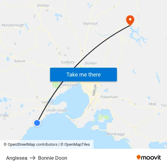 Anglesea to Bonnie Doon map