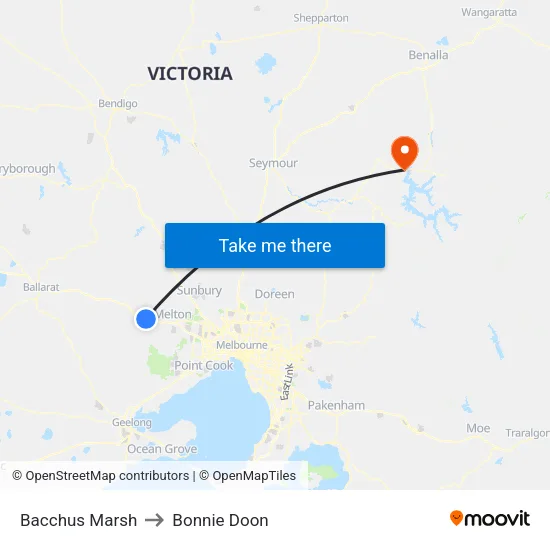 Bacchus Marsh to Bonnie Doon map