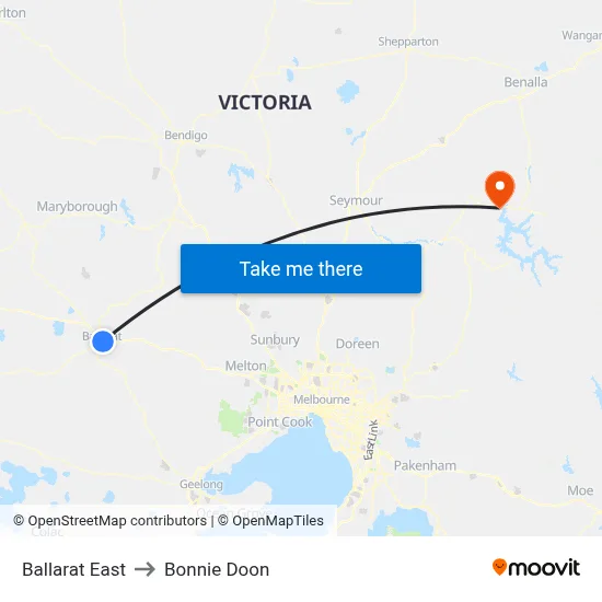 Ballarat East to Bonnie Doon map