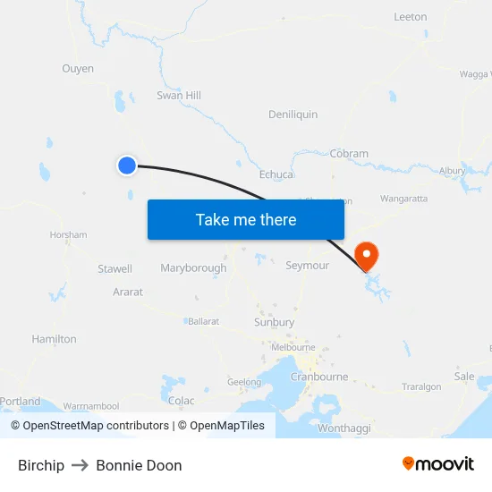 Birchip to Bonnie Doon map