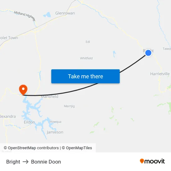Bright to Bonnie Doon map
