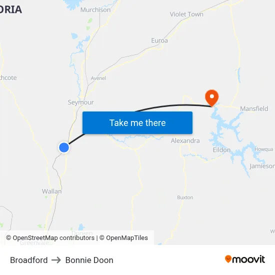 Broadford to Bonnie Doon map