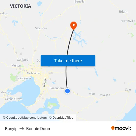 Bunyip to Bonnie Doon map