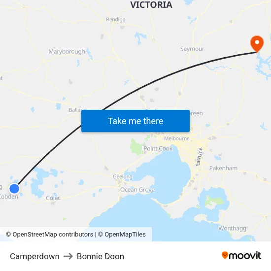 Camperdown to Bonnie Doon map