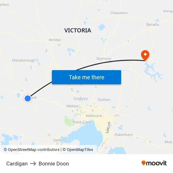 Cardigan to Bonnie Doon map