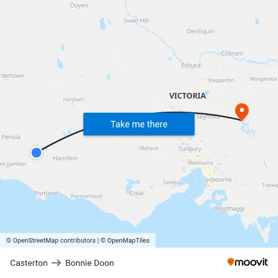 Casterton to Bonnie Doon map