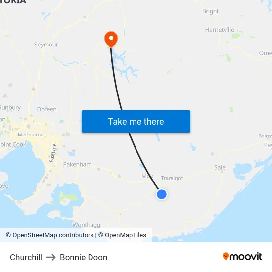 Churchill to Bonnie Doon map