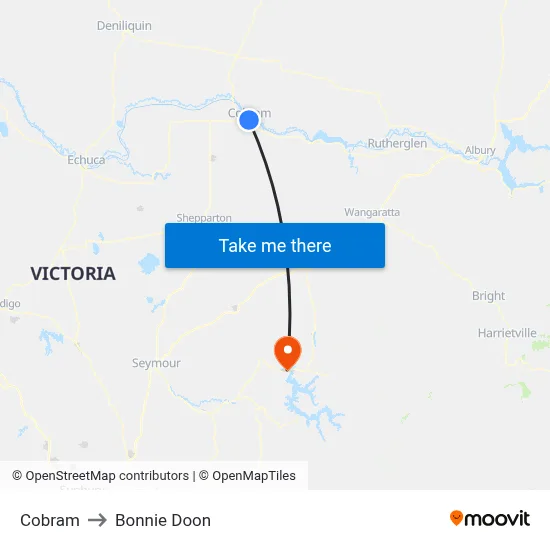 Cobram to Bonnie Doon map