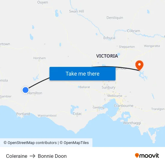 Coleraine to Bonnie Doon map