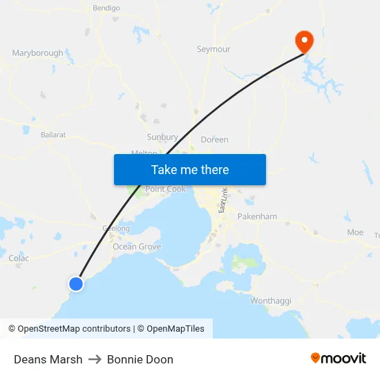 Deans Marsh to Bonnie Doon map