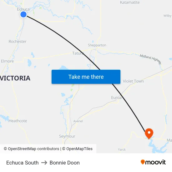 Echuca South to Bonnie Doon map
