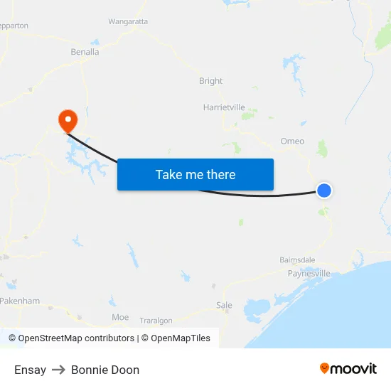 Ensay to Bonnie Doon map