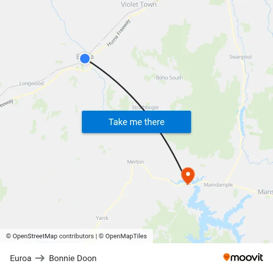 Euroa to Bonnie Doon map