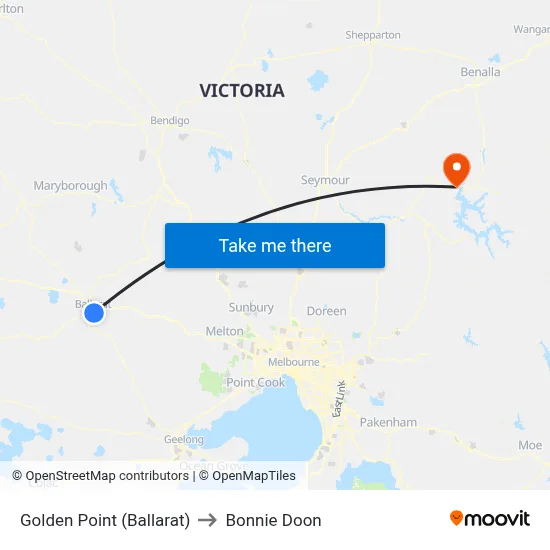 Golden Point (Ballarat) to Bonnie Doon map