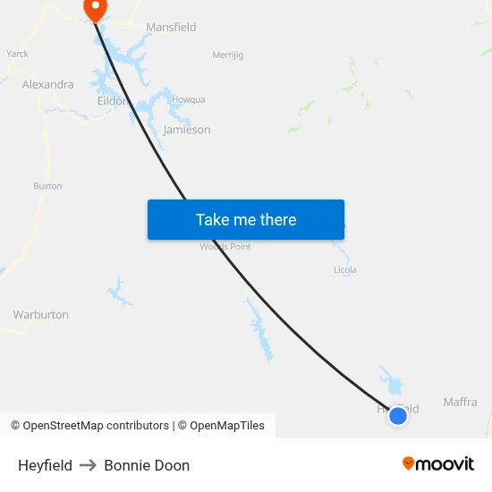 Heyfield to Bonnie Doon map