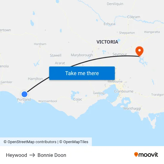 Heywood to Bonnie Doon map