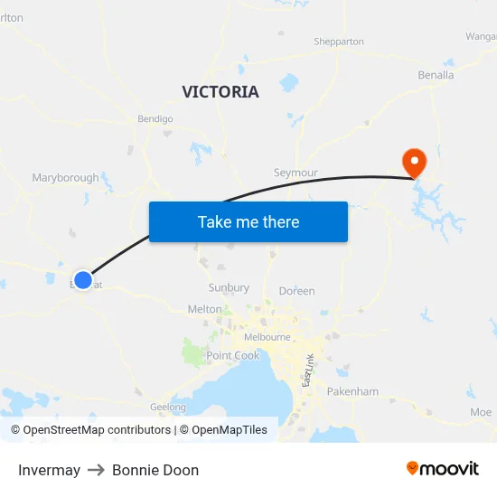 Invermay to Bonnie Doon map