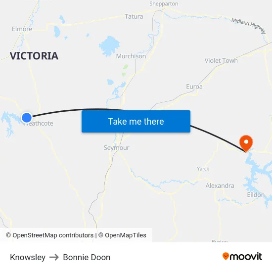 Knowsley to Bonnie Doon map
