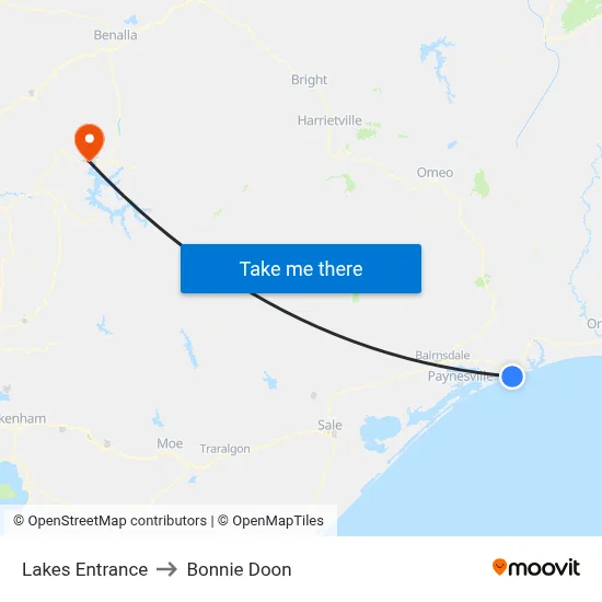Lakes Entrance to Bonnie Doon map
