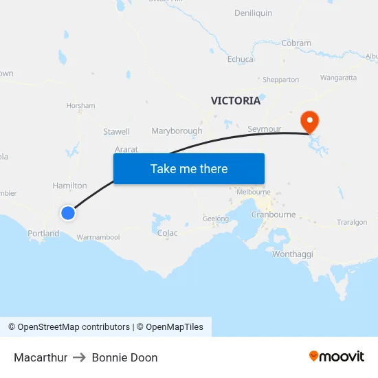 Macarthur to Bonnie Doon map
