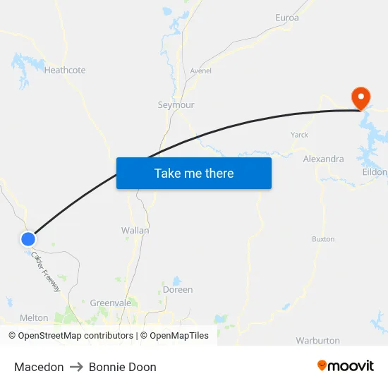 Macedon to Bonnie Doon map