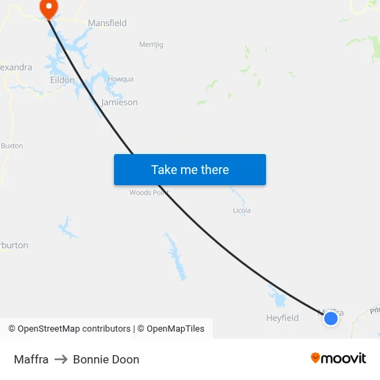 Maffra to Bonnie Doon map