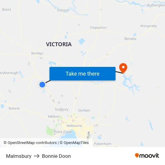 Malmsbury to Bonnie Doon map