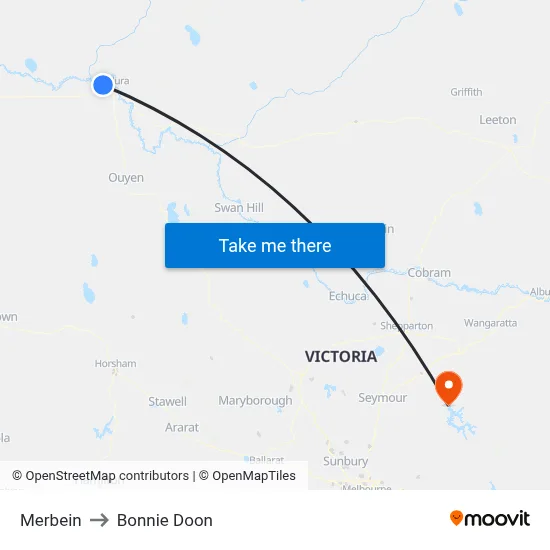 Merbein to Bonnie Doon map