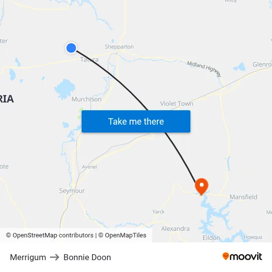 Merrigum to Bonnie Doon map