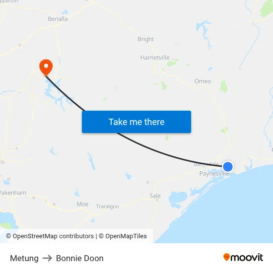 Metung to Bonnie Doon map