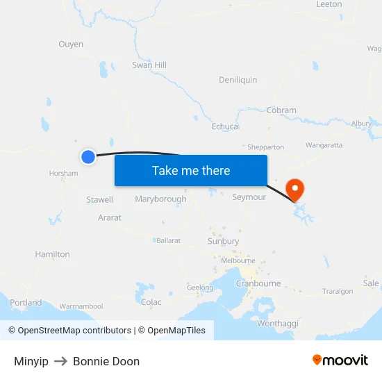 Minyip to Bonnie Doon map