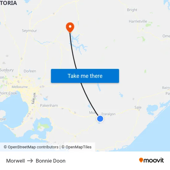 Morwell to Bonnie Doon map