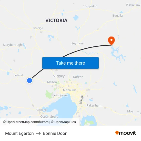 Mount Egerton to Bonnie Doon map
