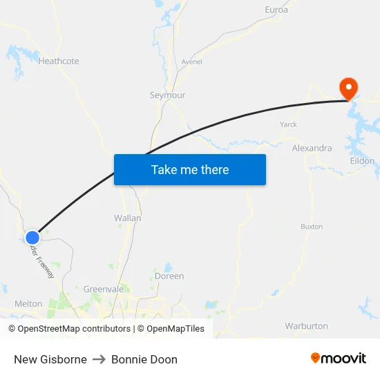 New Gisborne to Bonnie Doon map