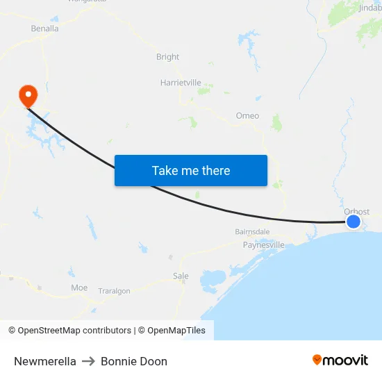 Newmerella to Bonnie Doon map