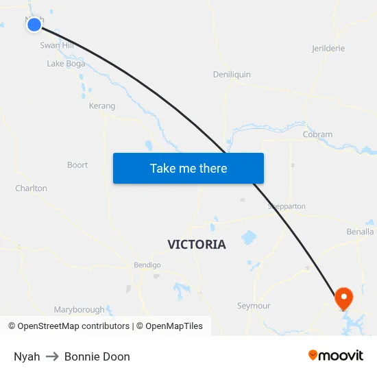 Nyah to Bonnie Doon map