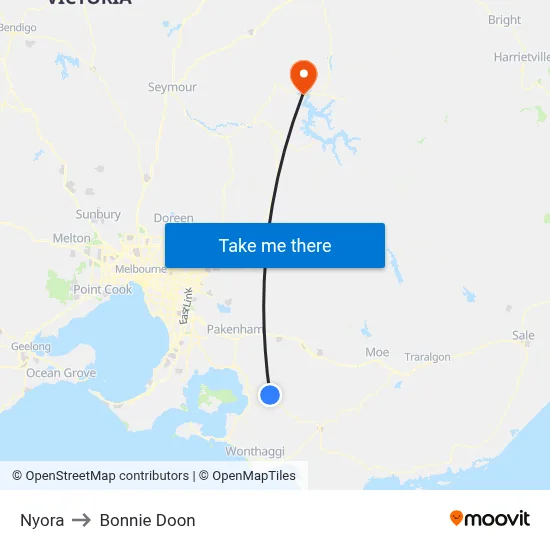 Nyora to Bonnie Doon map
